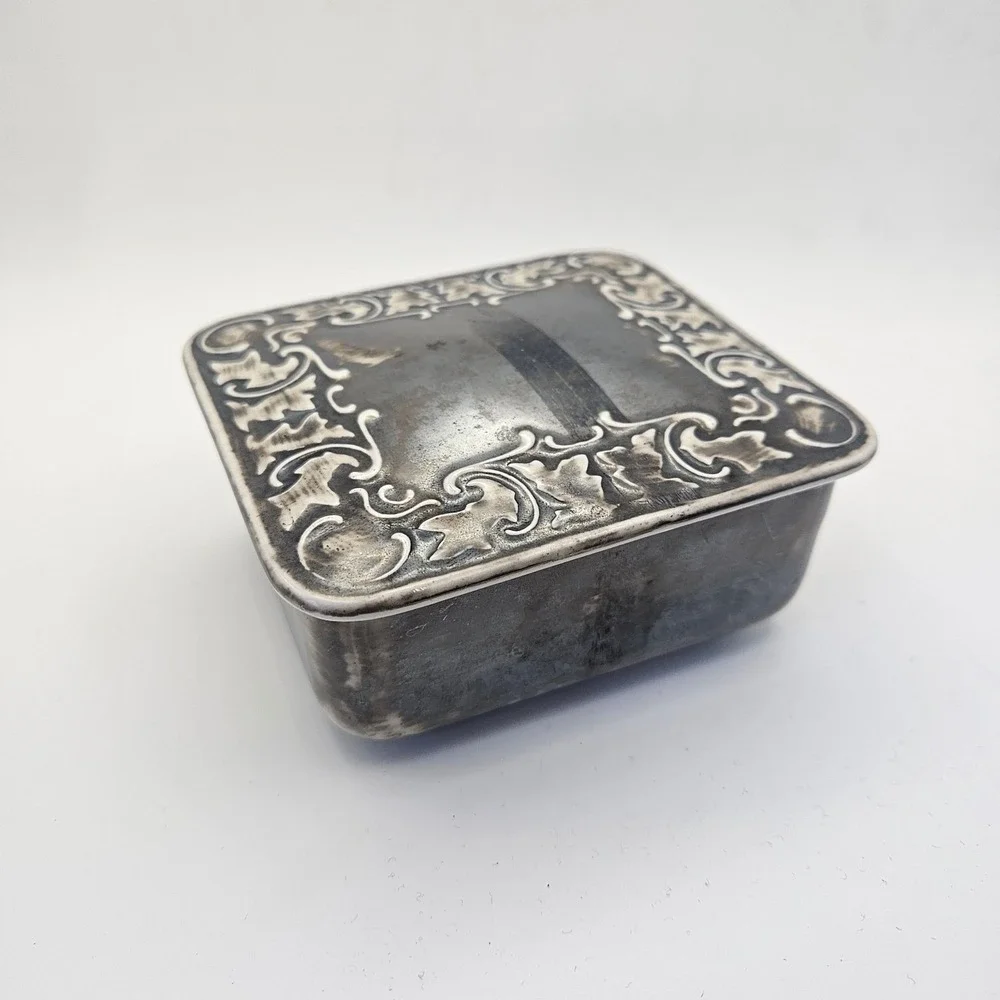 Vintage Hertel Jacob Bavaria Silver Overlay Trinket Box Square Porcelain
